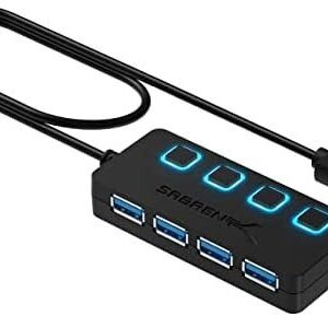 Sabrent 4-Port USB Hub, USB 3.0 Fast Data Hub with Individual LED Power