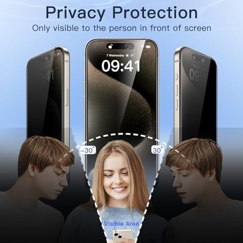 JETech Privacy Screen Protector for iPhone 15 Pro Max 6.7-Inch with Camera Lens - Image 4