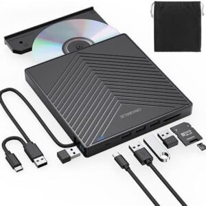 Hiarkio ORIGBELIE External CD DVD Drive, Ultra Slim CD Burner USB 3.0 with 4 USB