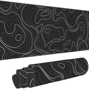 Large Gaming Mouse Pad Black Topographic Contour Mouse Pad with Stitched Edges