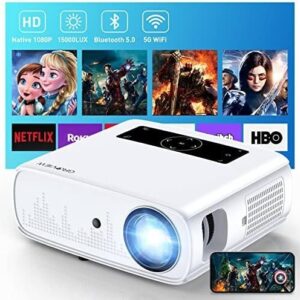 GROVIEW Projector, 15000lux 490ANSI Native 1080P WiFi Bluetooth Projector