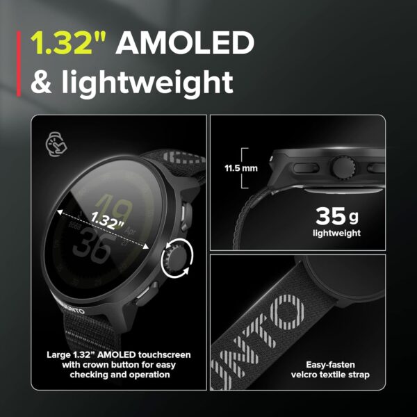 SUUNTO Run Sports Watch, 1.32" AMOLED Touchscreen w/Crown Button, 12D Battery Life, Dualband Accurate GPS, Wrist Heart-Rate & Sleep Health Tracking, 35g Lightweight & 4GB Offline Music, All Black - Image 2