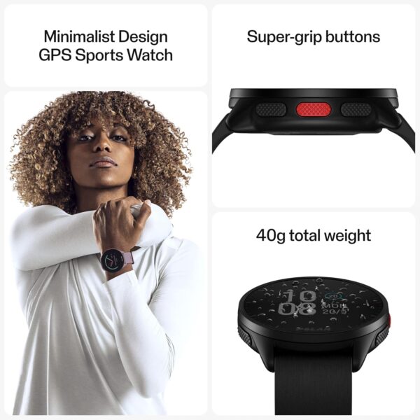 POLAR Pacer Ultra-Light GPS Fitness Tracker Smartwatch for Runners; S-L, for Men or Women, Black - Image 2
